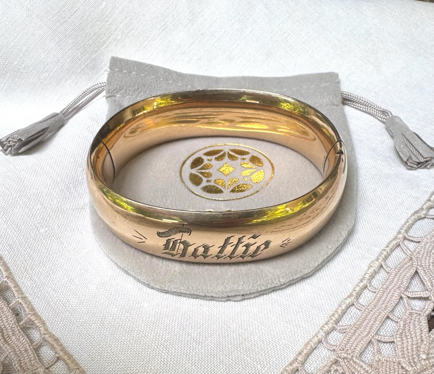 "Hattie" Vintage Gold Filled Floral Bangle Bracelet