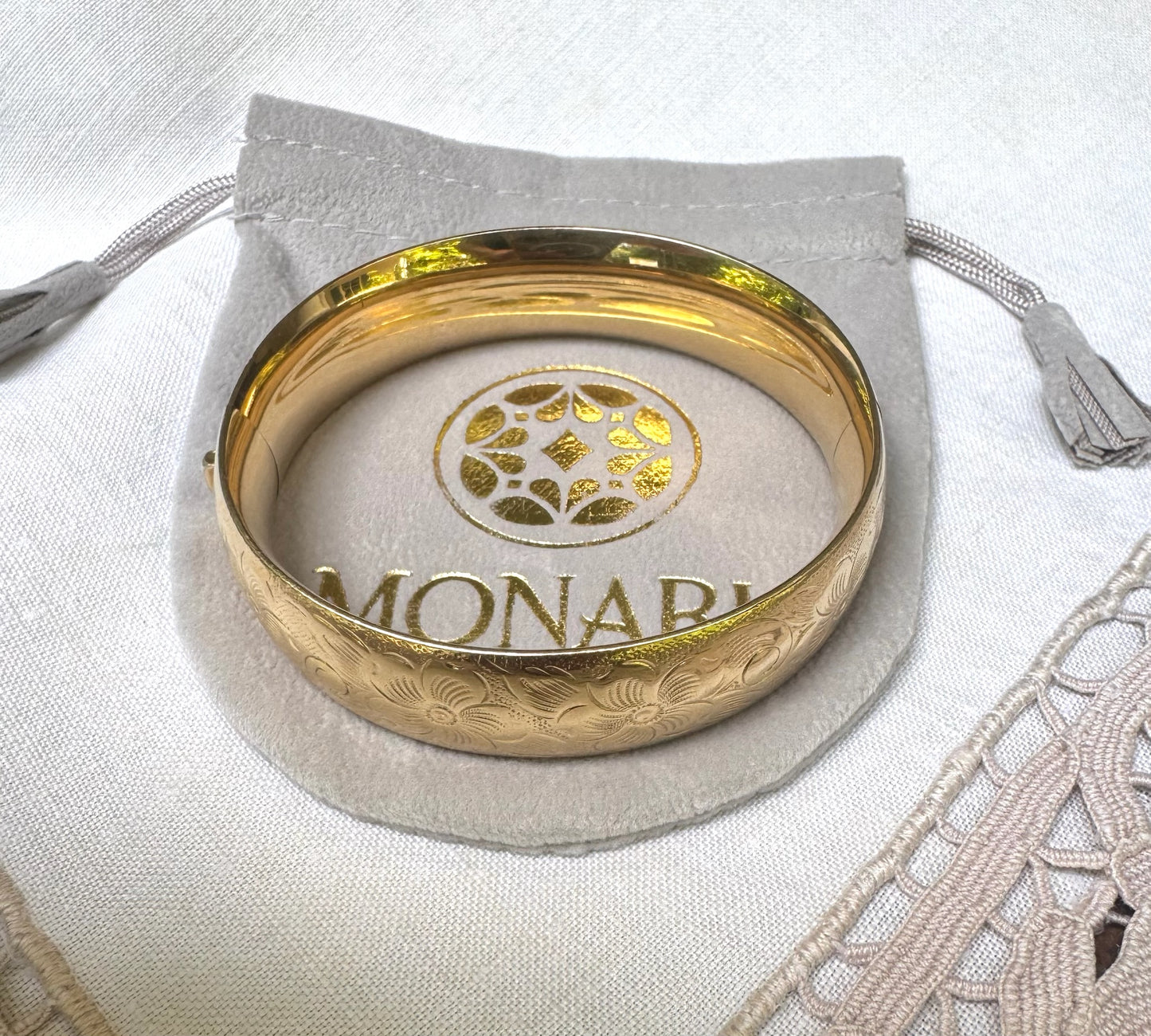 Vintage Floral Gold Filled Bangle Bracelet