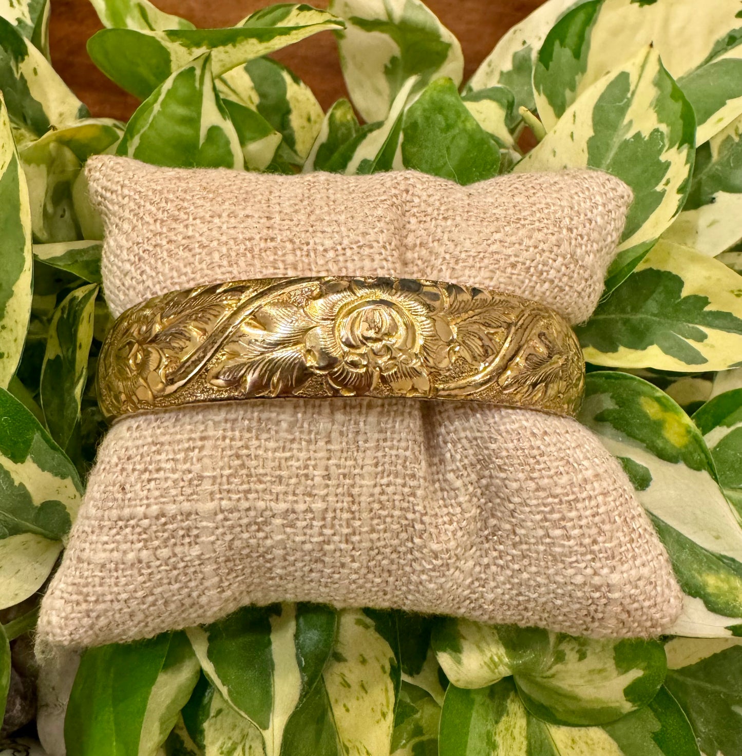 Antique Victorian Floral Repousse Gold Filled Bangle