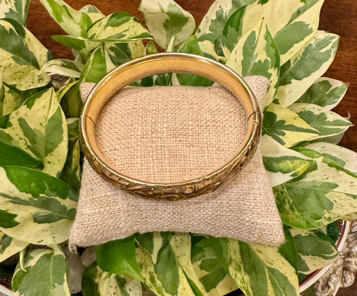 Antique Victorian Floral Repousse Gold Filled Bangle