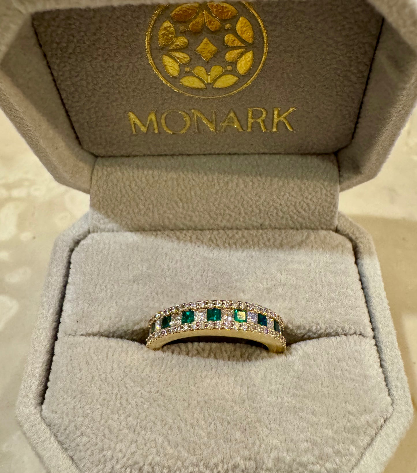 Emerald and Diamond Channel Set Band