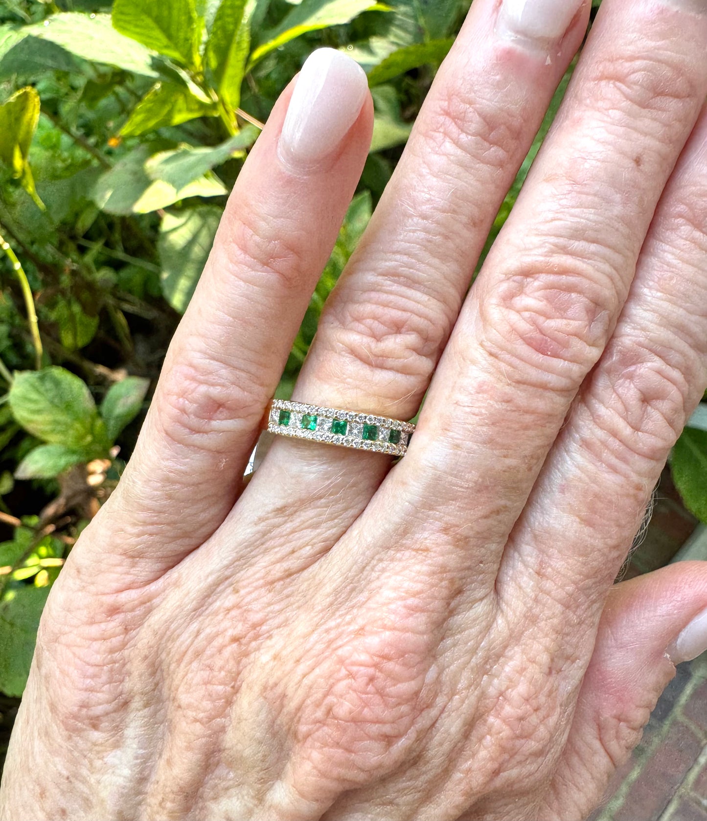 Emerald and Diamond Channel Set Band