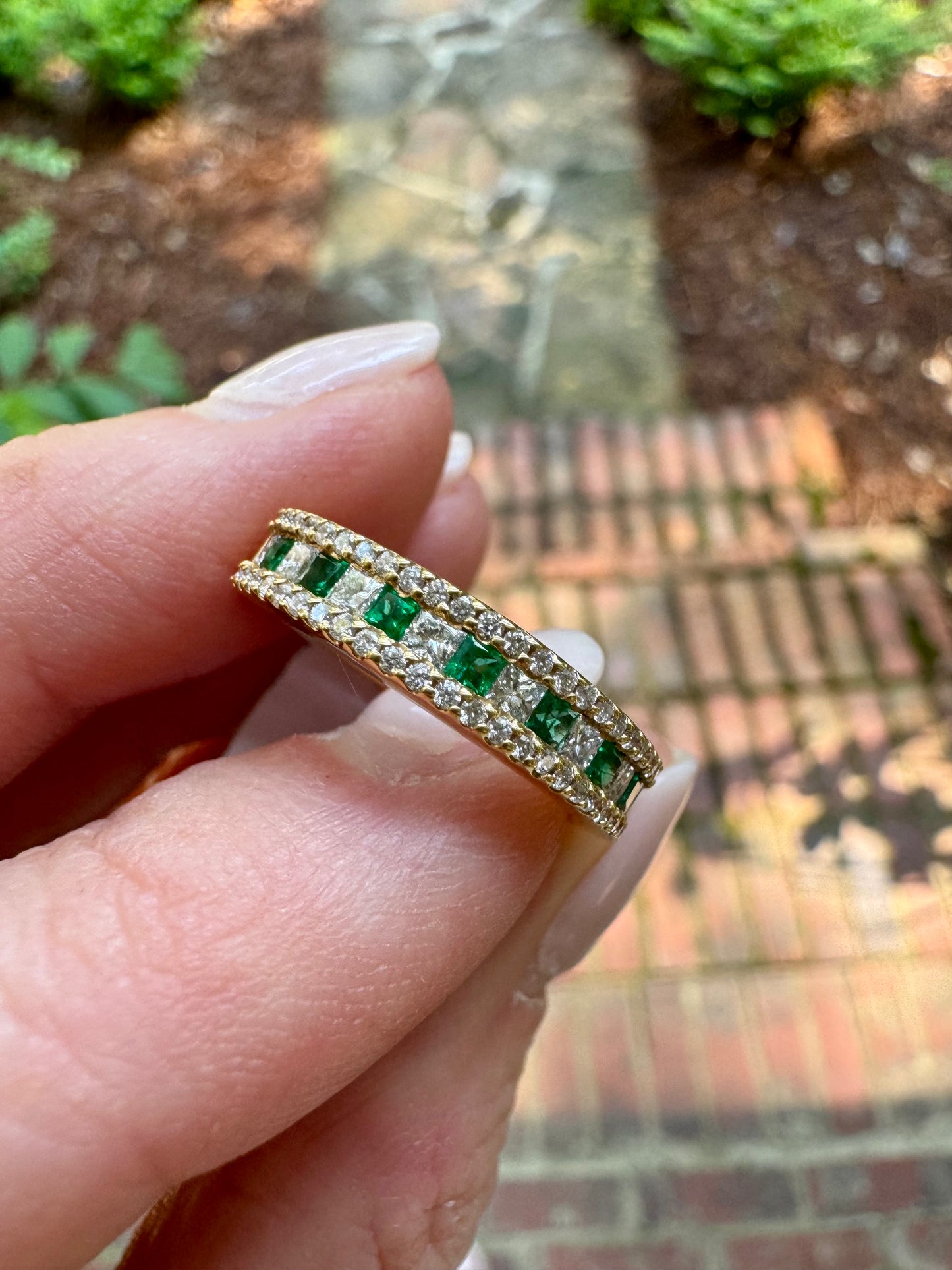 Emerald and Diamond Channel Set Band