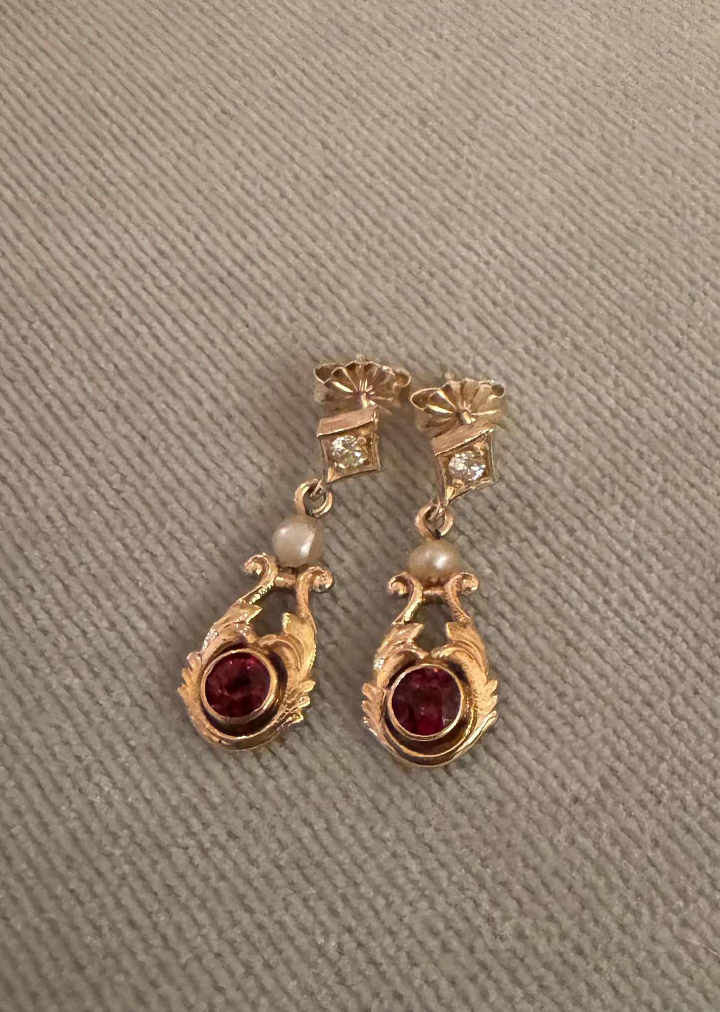 Diamond and Garnet Drop Earrings