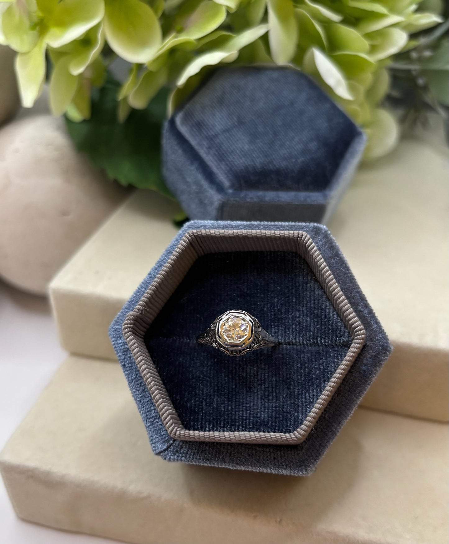 Art Deco European Cut Diamond Ring