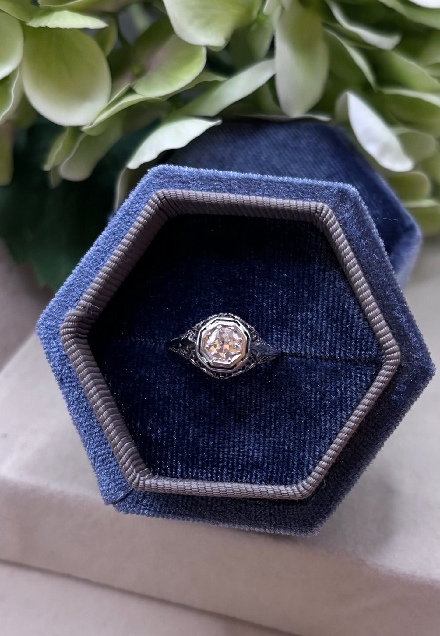 Art Deco European Cut Diamond Ring