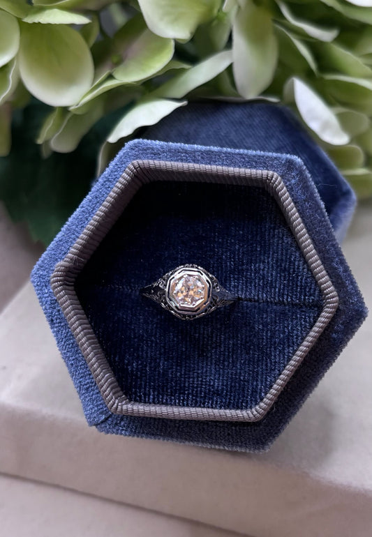 Art Deco European Cut Diamond Ring