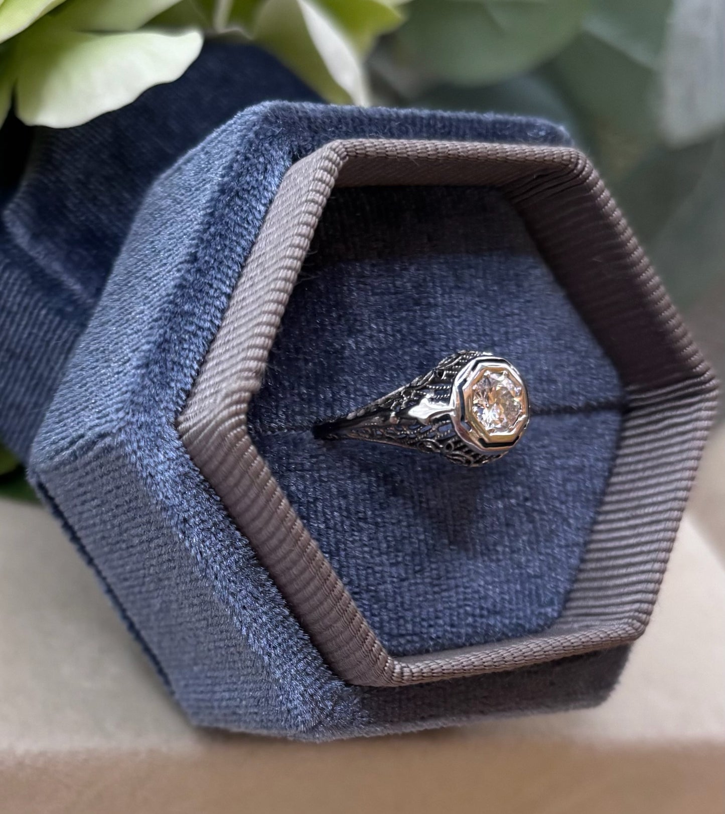 Art Deco European Cut Diamond Ring