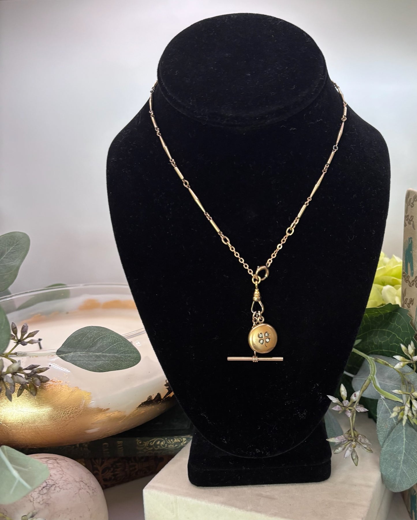 Bar and Clover Pendant Necklace