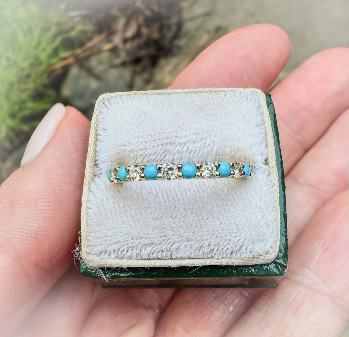 Diamond and Turquoise Half Eternity Band