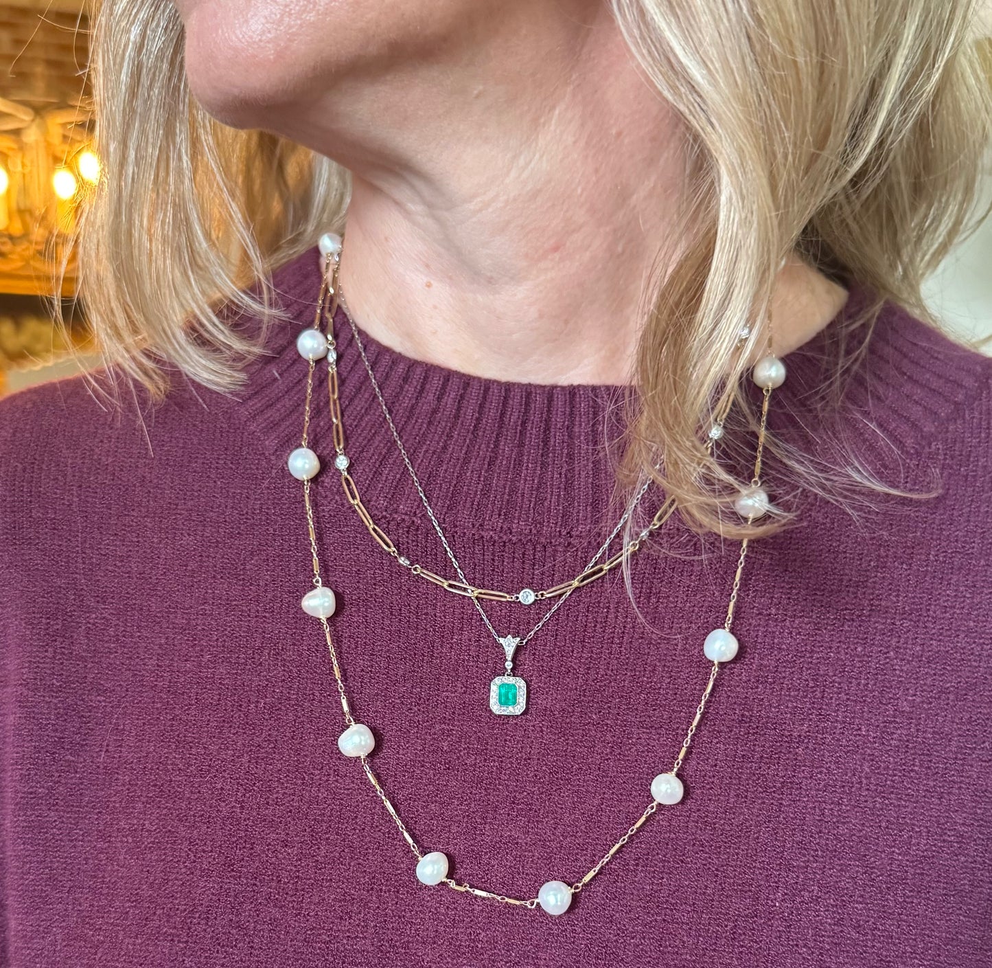 Handmade Emerald and Diamond Pendant Necklace