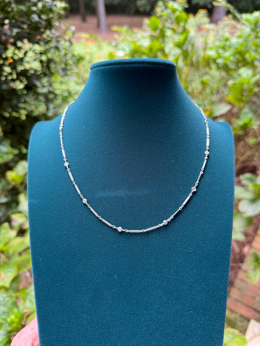 Handmade Platinum Diamond by the Yard Necklace