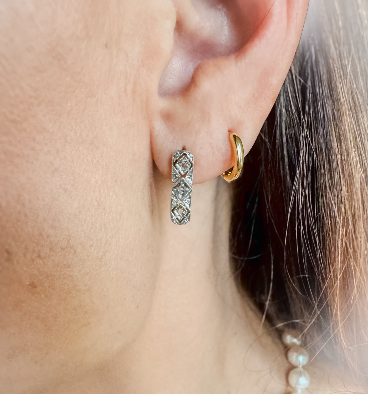 Diamond Cufflink Repurposed Bar Earrings