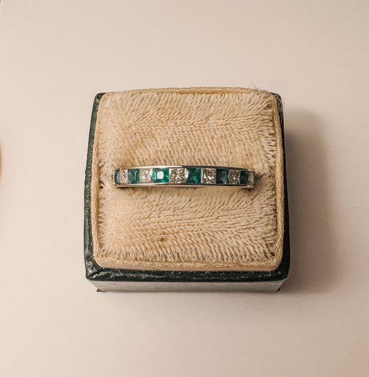 14K White Gold Diamond & Emerald Halfway Channel-Set Ring