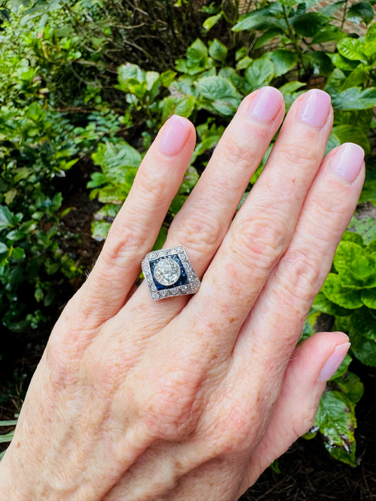 Sapphire and Diamond Platinum Handmade Ring