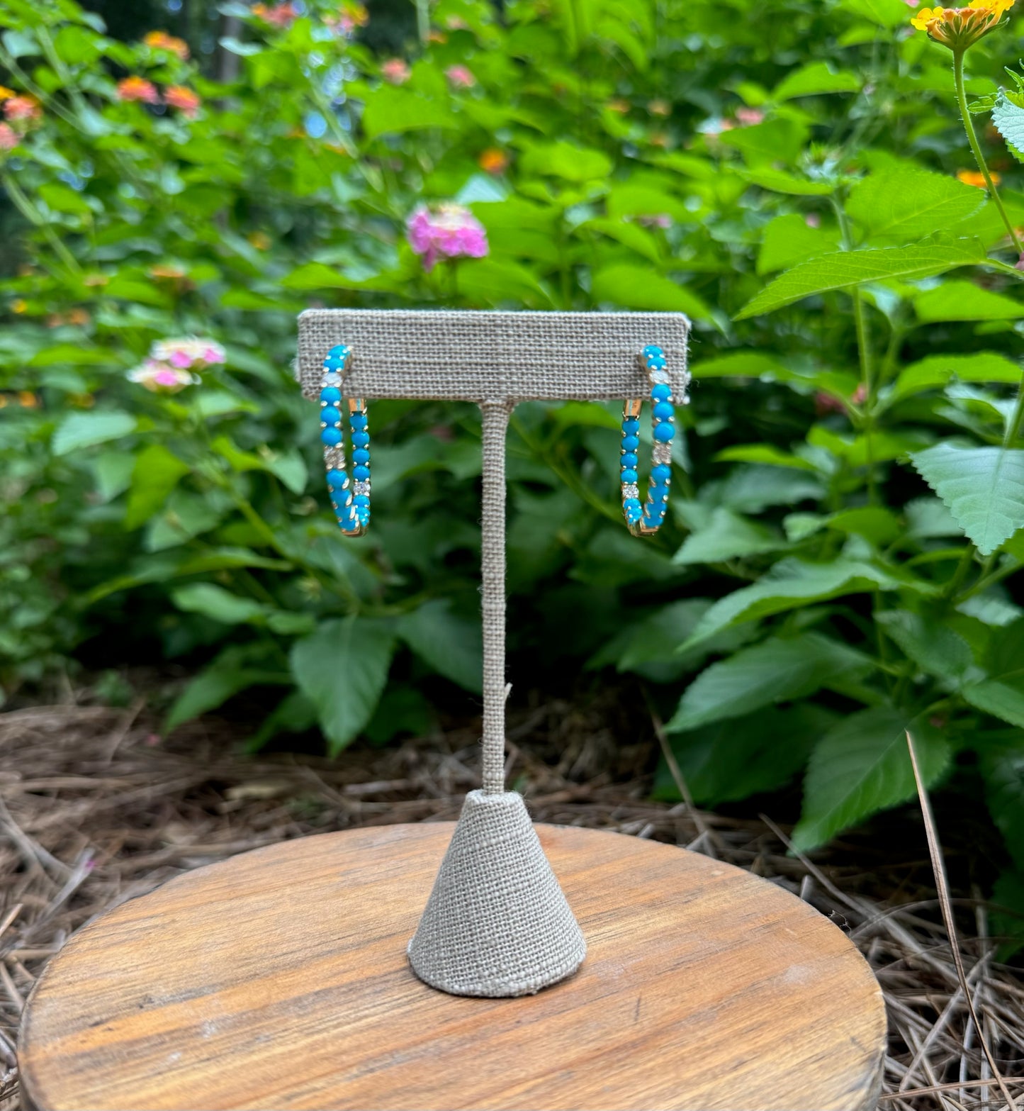 Turquoise and Diamond Hoop Earrings