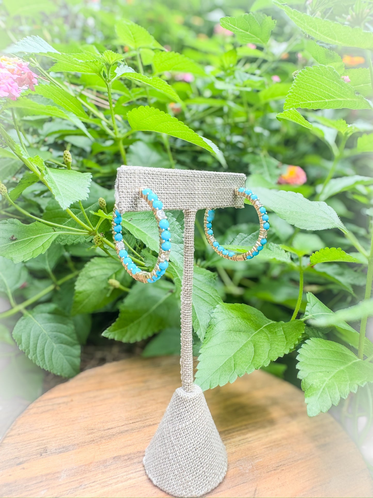 Turquoise and Diamond Hoop Earrings