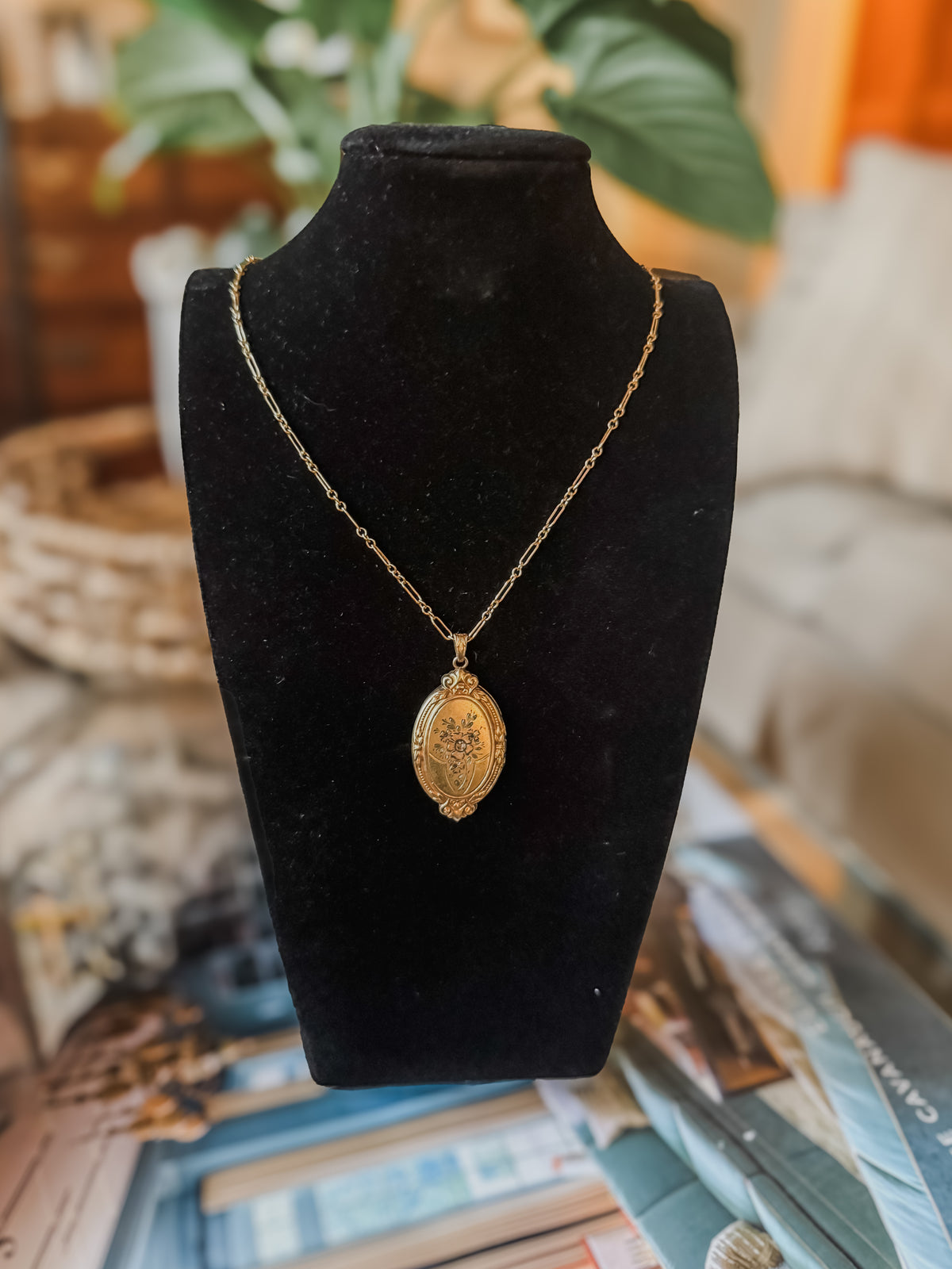 Floral Engraved Locket and Chain