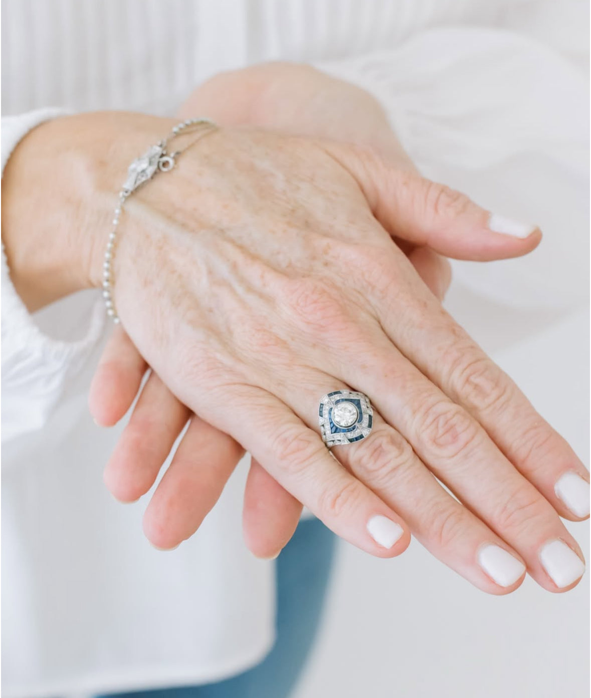 Old European Diamond and Sapphire Ring