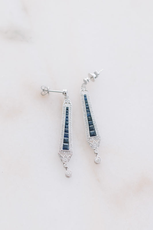 Diamond and Sapphire Drop Earrings